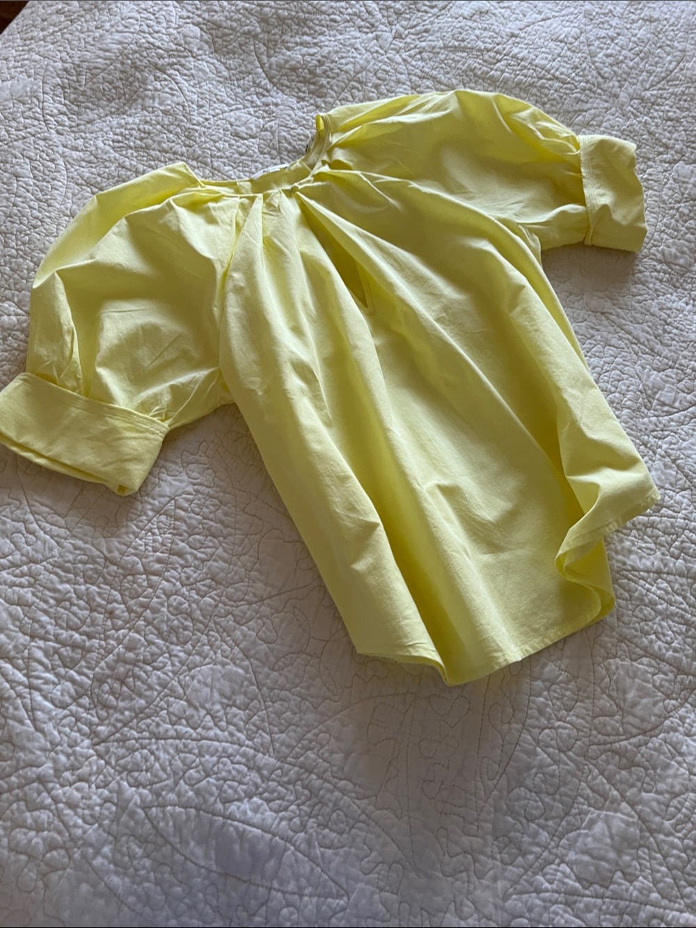A.L.C. Light Yellow Pleated Neck Short Sleeve Blouse